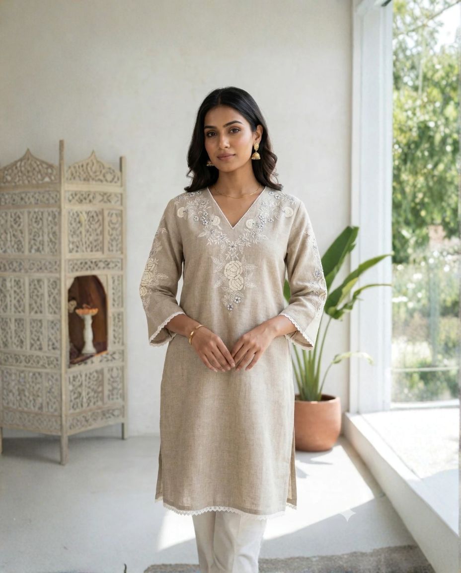 Beige linen Top