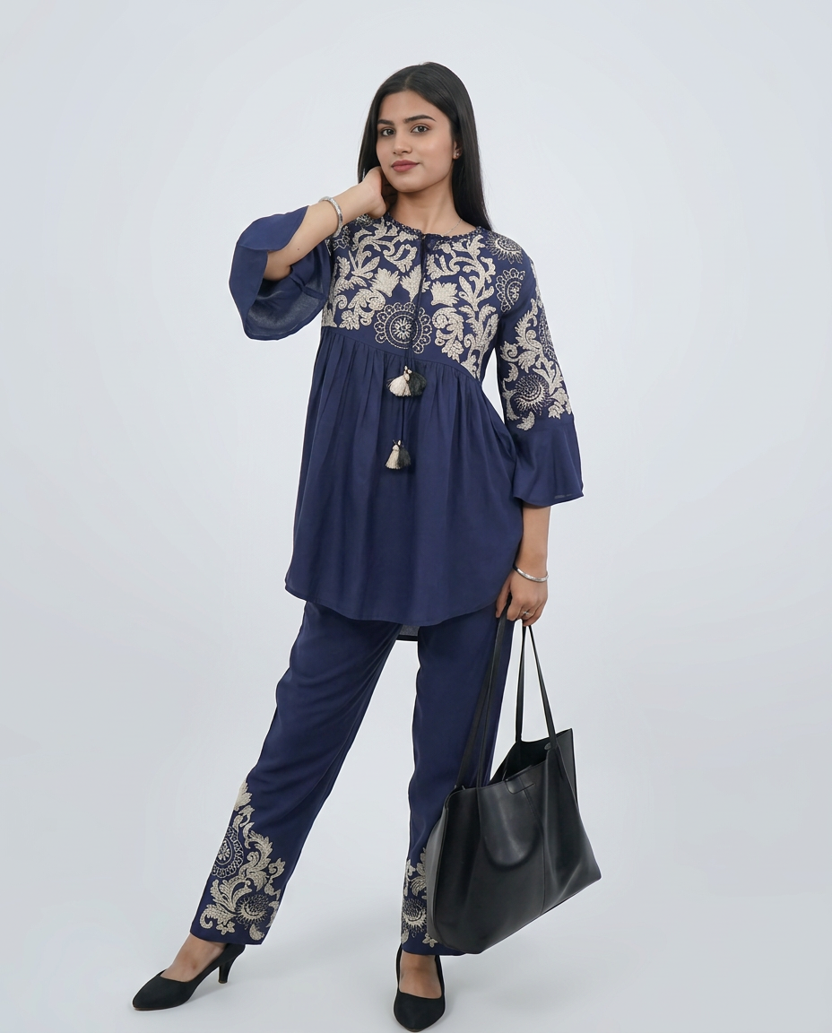 Navy Blue Cotton Cord-set