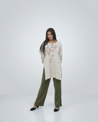 Beige linen-textured Top
