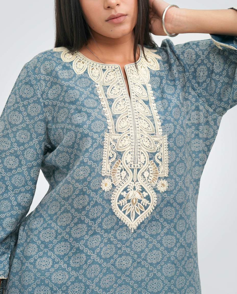 Teal-Blue Lace Ensemble Kurta set