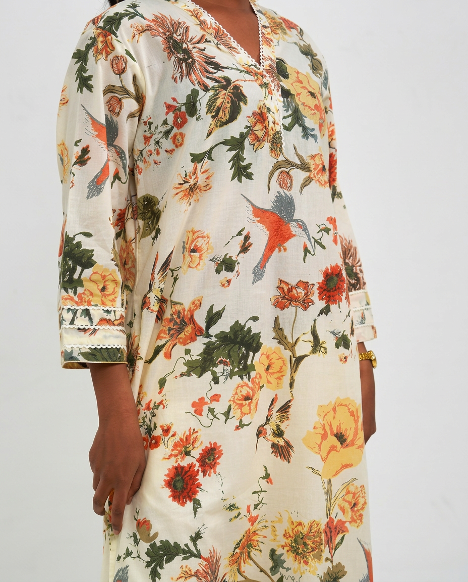 Cream cotton Kurta set