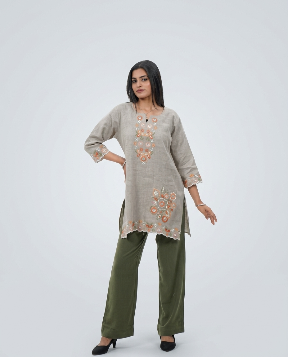 Beige linen-texture Top