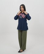 Navy Cotton Collar Top