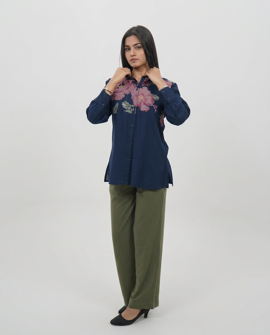 Navy Cotton Collar Top