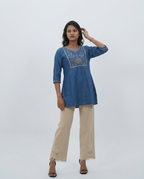 Denim-Base Embroidered Top