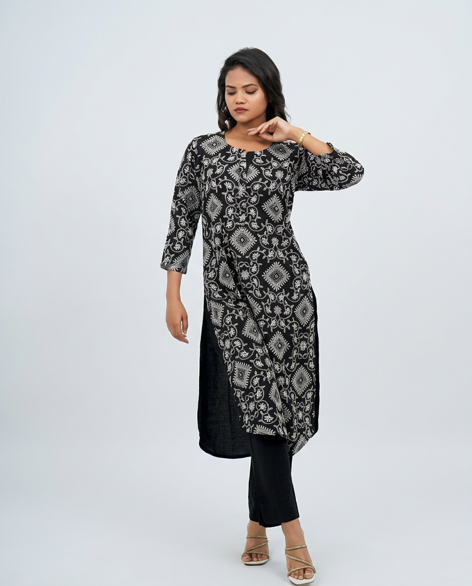 Black Muslin Embroidered Kurta set