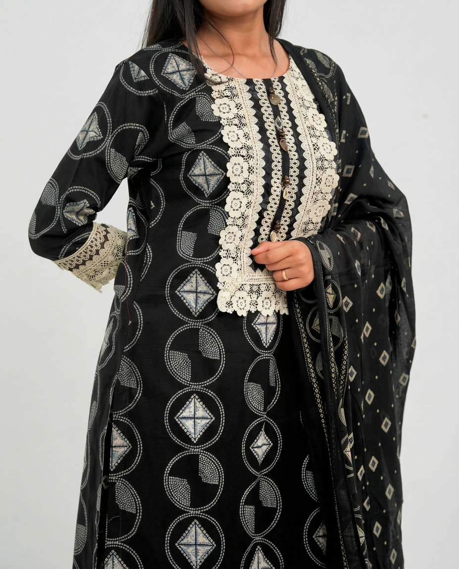 Jet Black cotton Kurta set