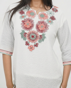 White Cotton Embroidered Top