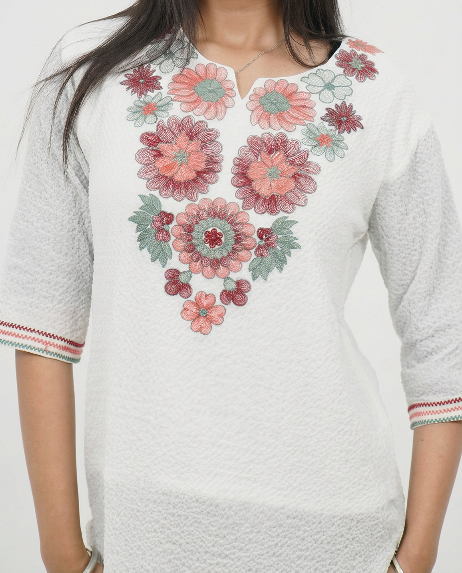 White Cotton Embroidered Top