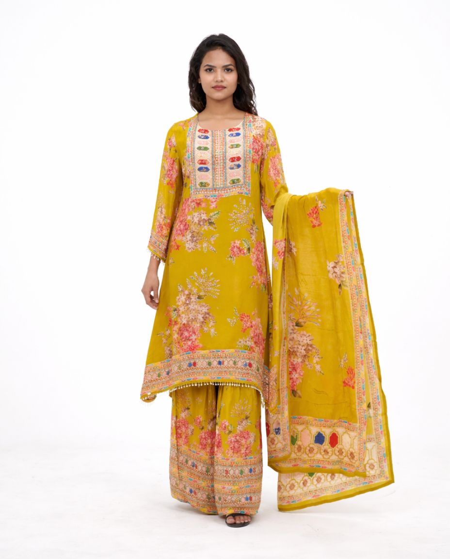Mustard Silk-Blend Kurta Set