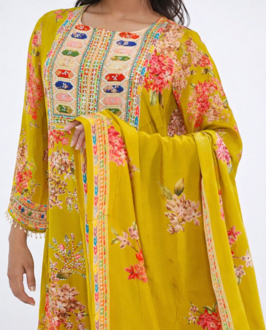 Mustard Silk-Blend Kurta Set