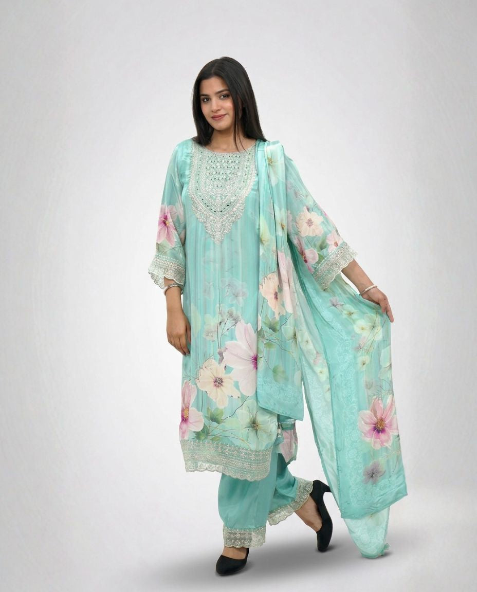 Pastel Floral Print  Kurta  Set
