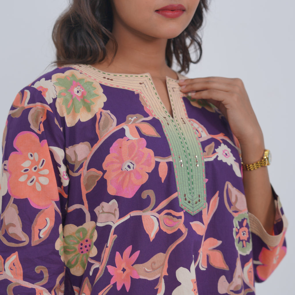 Purple Floral Print Cord-set
