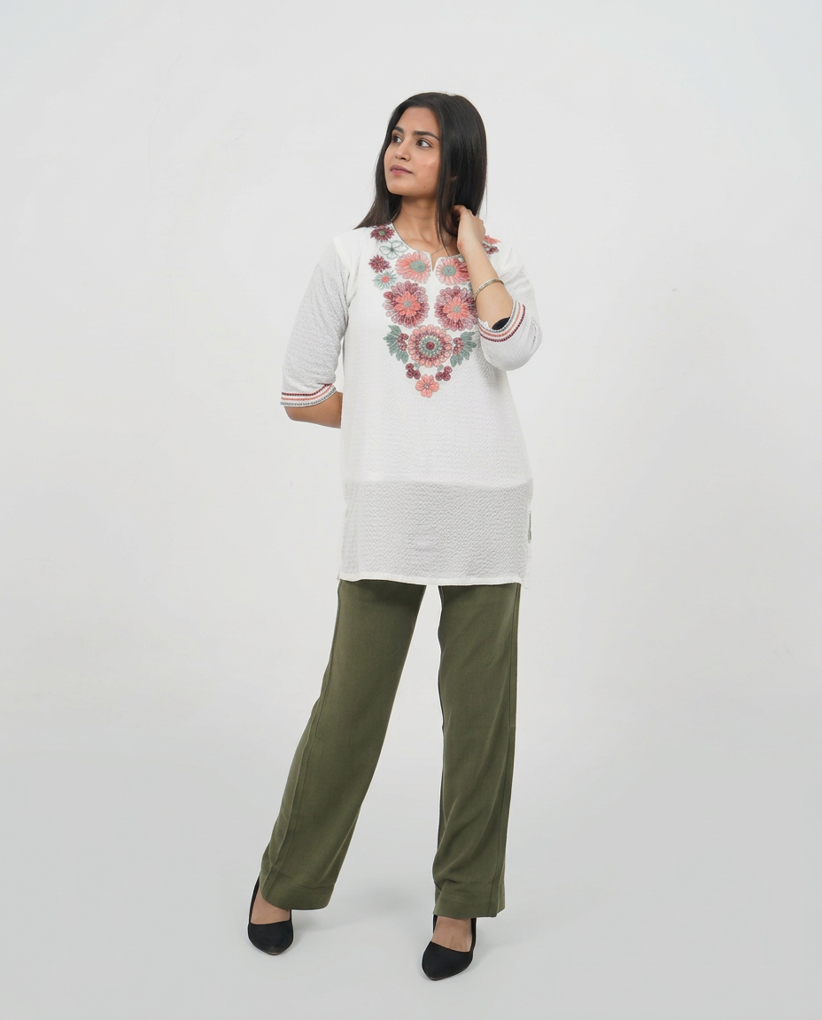 White Cotton Embroidered Top