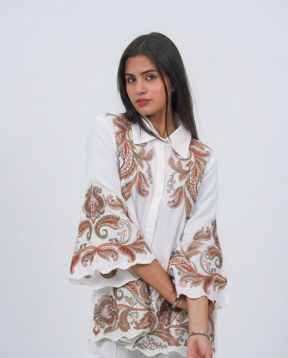White Embroidered Cord-set