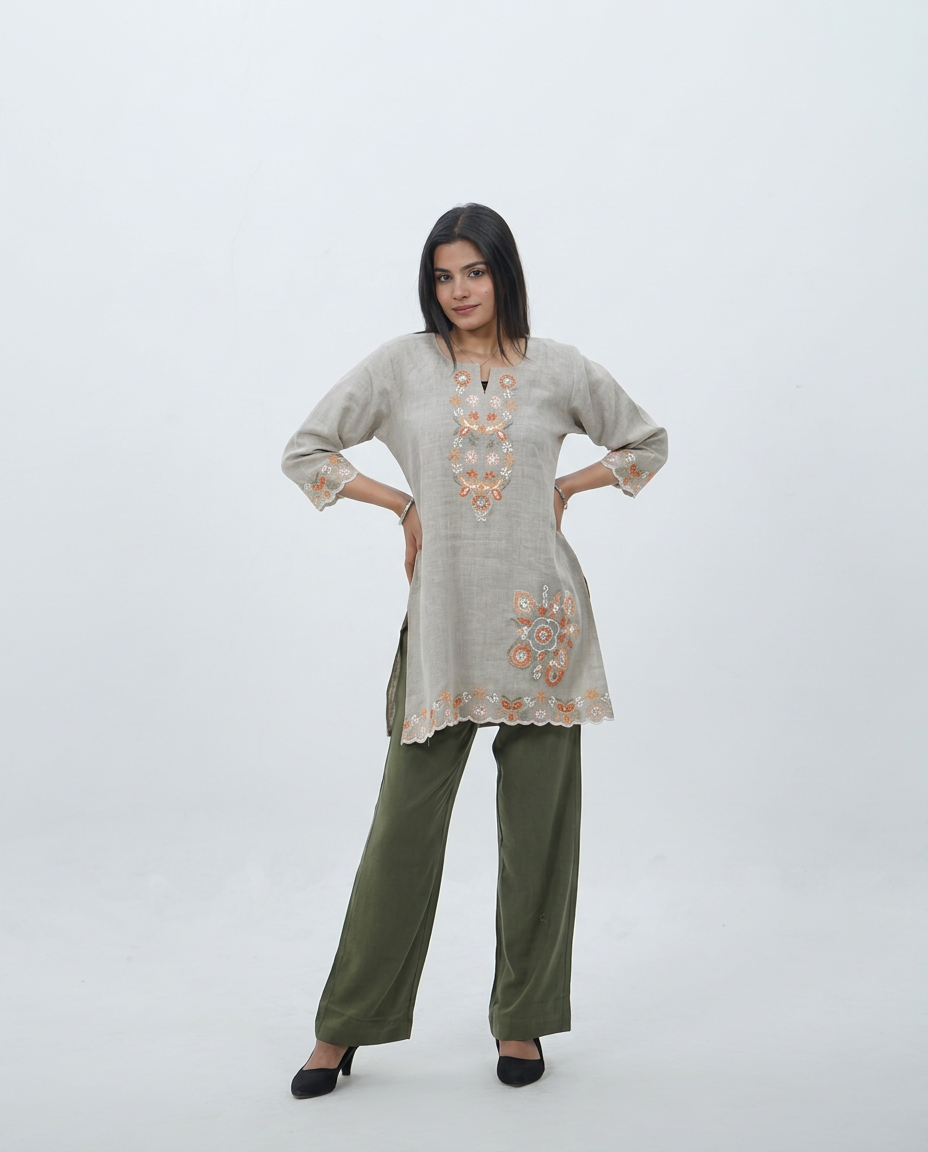 Beige linen-texture Top