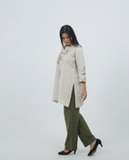 Beige linen-textured Top