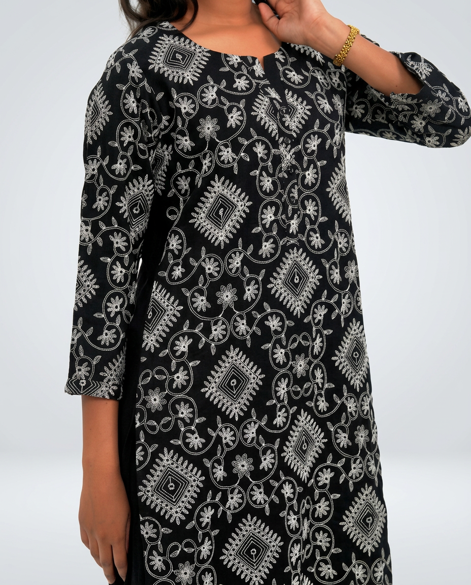 Black Muslin Embroidered Kurta set