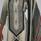 Cream and Black crepe Kurta Set