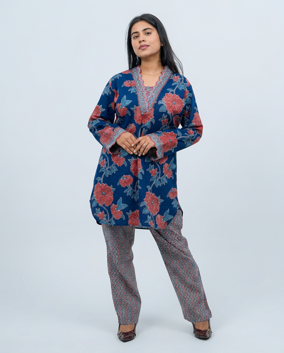 Deep Indigo Floral Cord-set