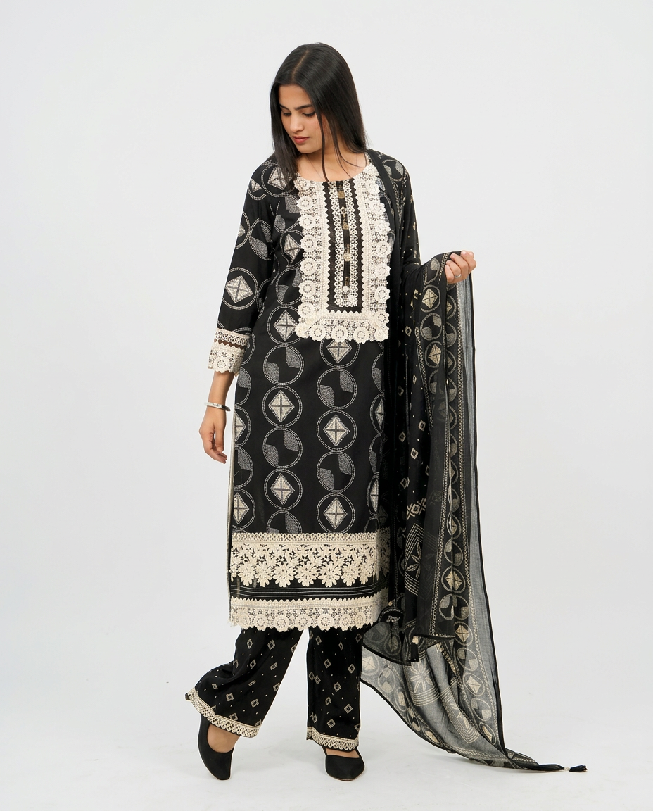 Jet Black cotton Kurta set