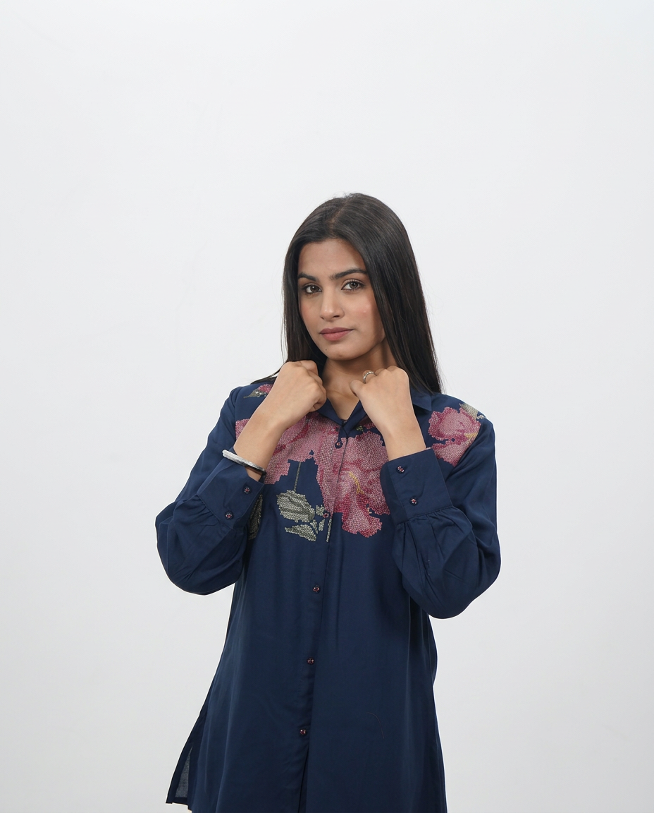 Navy Cotton Collar Top