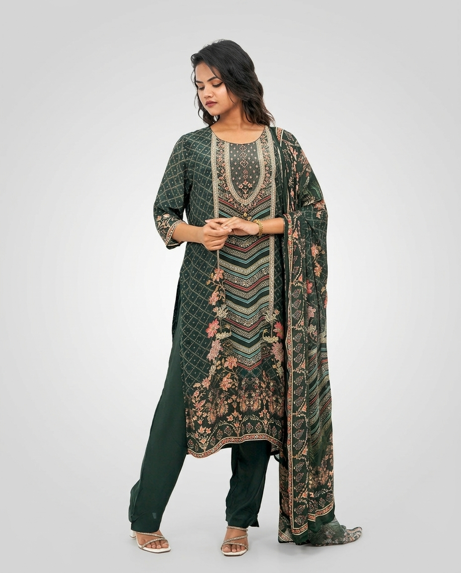 Olive Green Printed Kurta set
