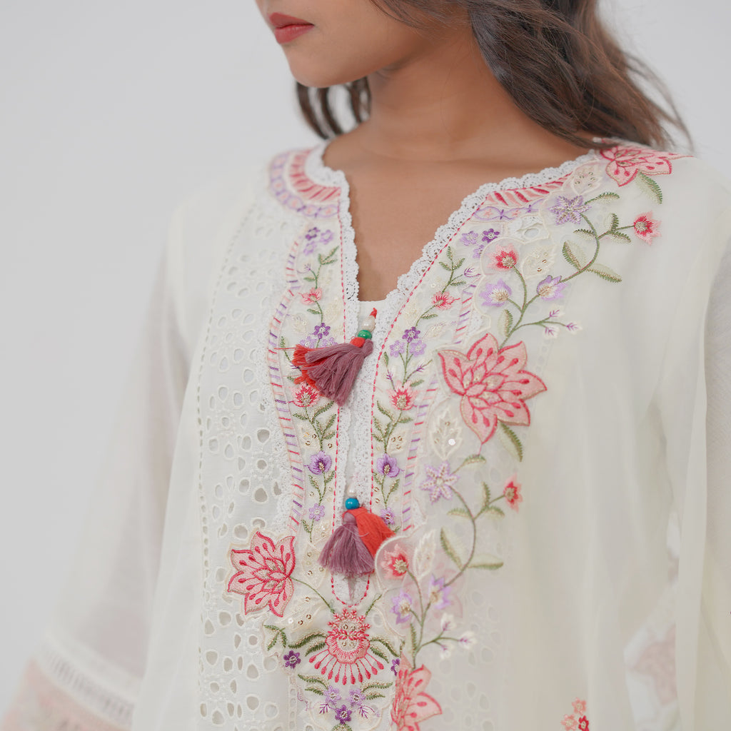 Off-White Cutwork Kurta  Set