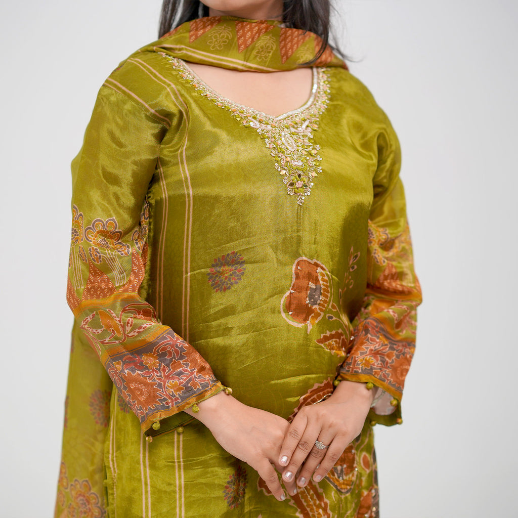 Olive Green Crepe-Blend Kurta Set