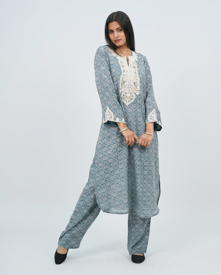 Teal-Blue Lace Ensemble Kurta set
