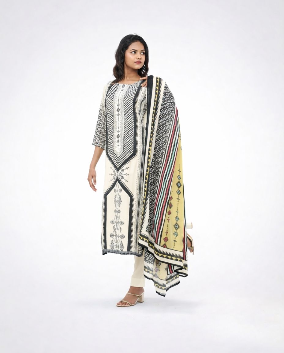 Off-White Crepe Kurta set