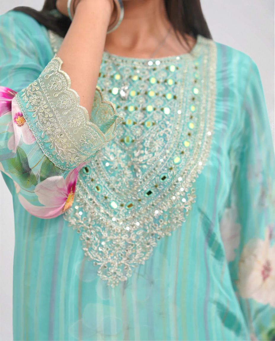 Pastel Floral Print  Kurta  Set