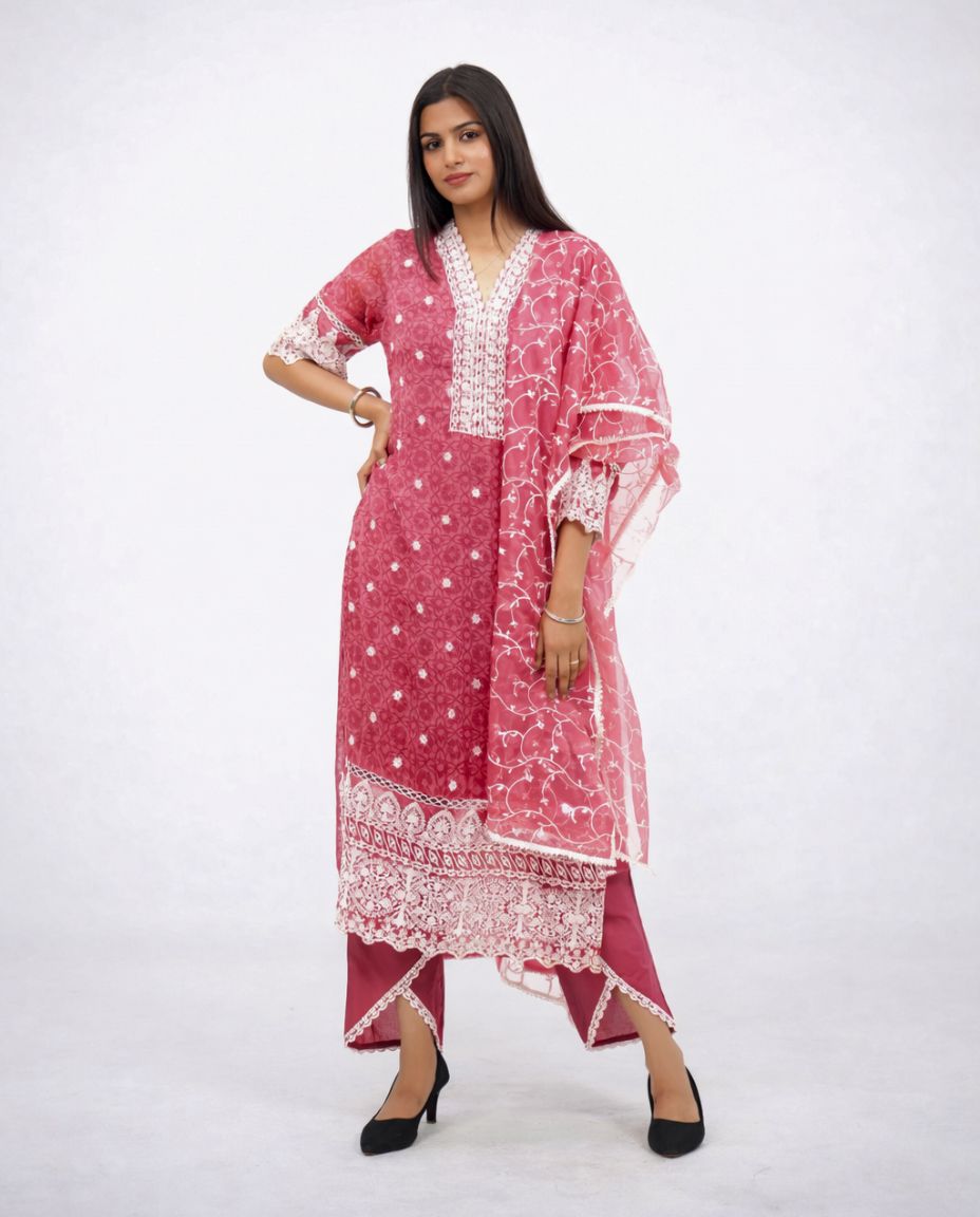 Rose-Pink Cotton Kurta set