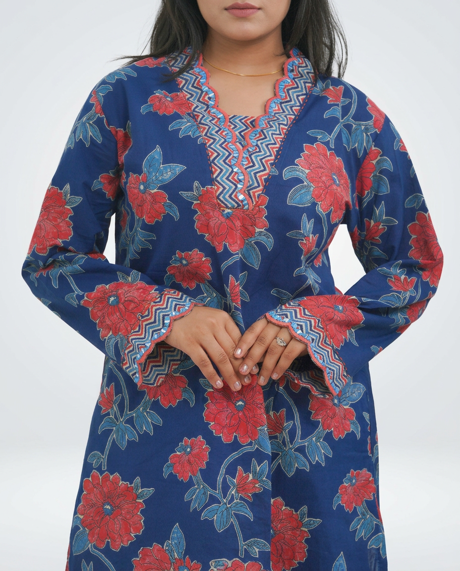 Deep Indigo Floral Cord-set