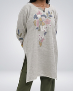 Beige linen-textured Top