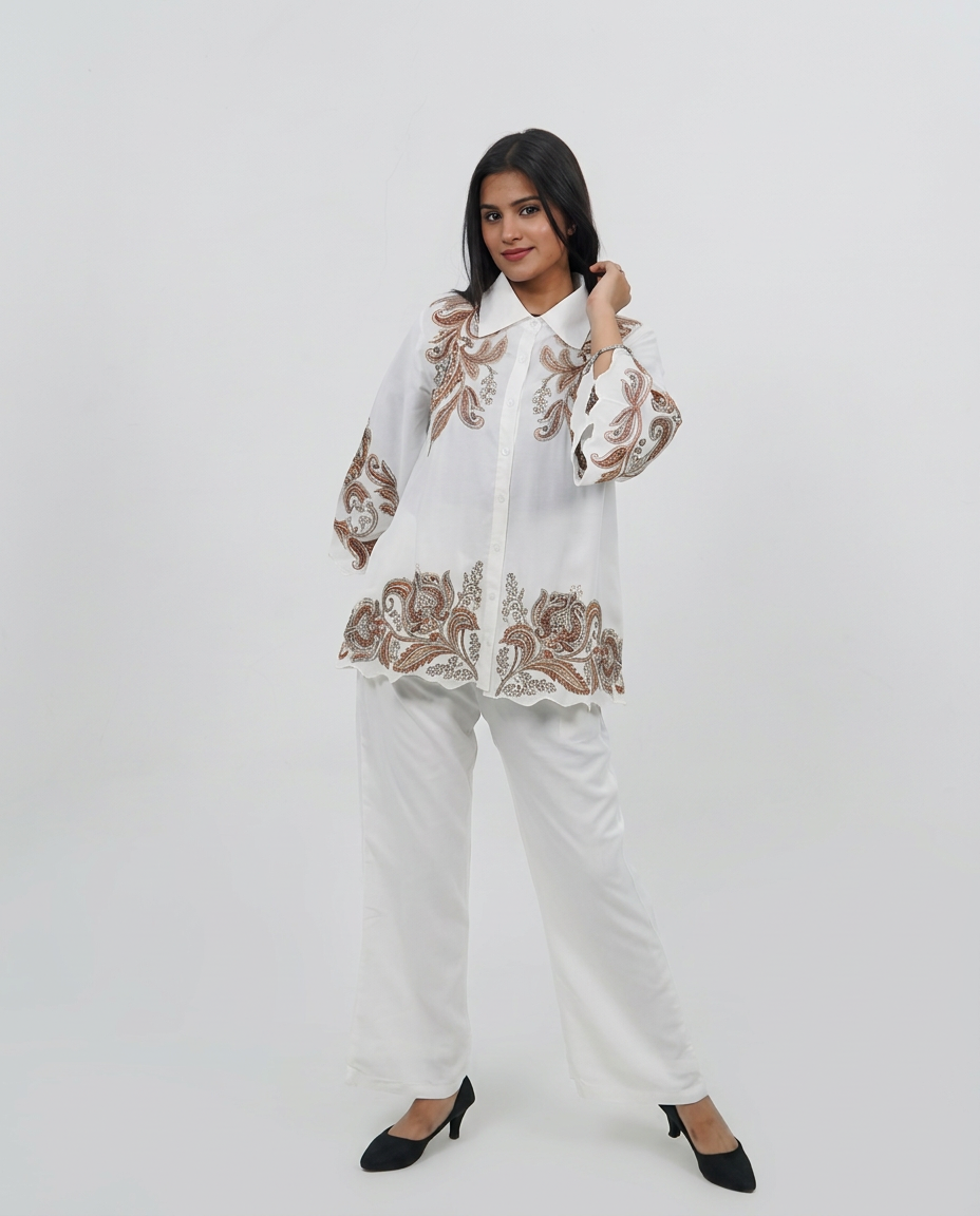 White Embroidered Cord-set