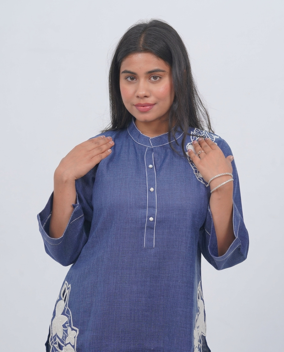 Blue Denim Cutwork Cord-set