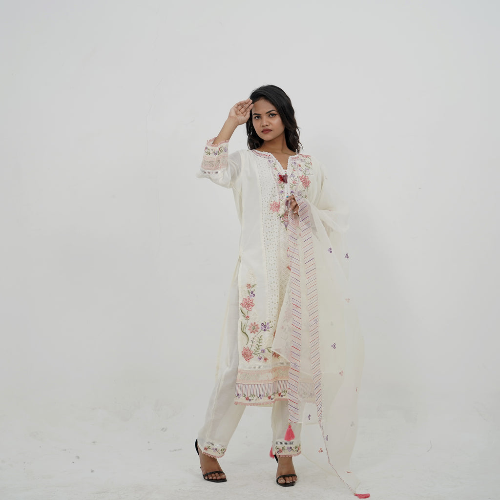 Off-White Cutwork Kurta  Set