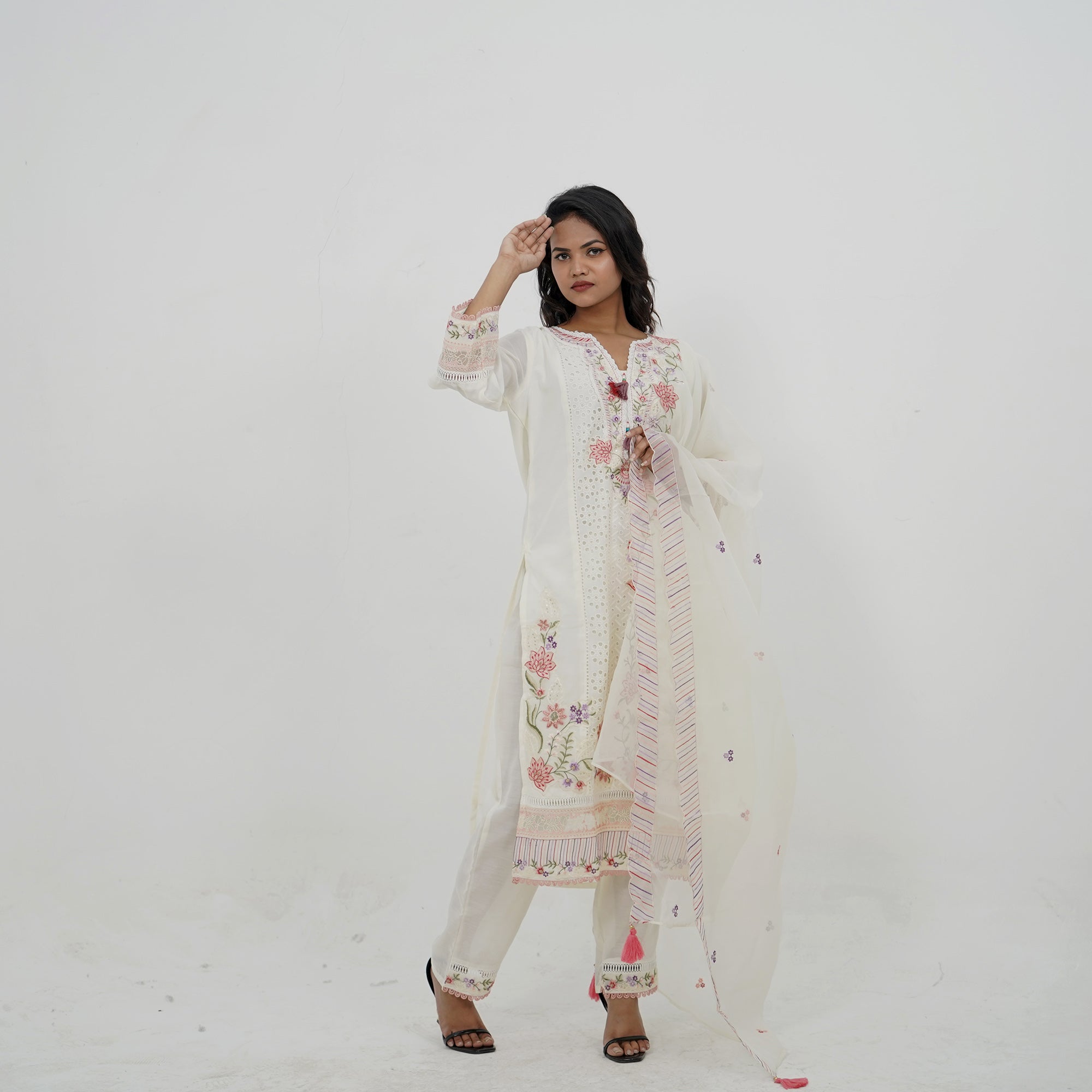 Off-White Cutwork Kurta  Set