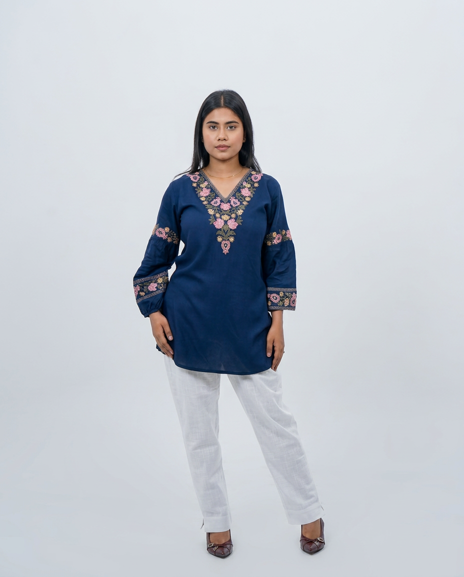 Elegant Blue V-Neck Top