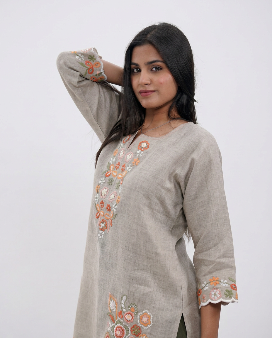Beige linen-texture Top