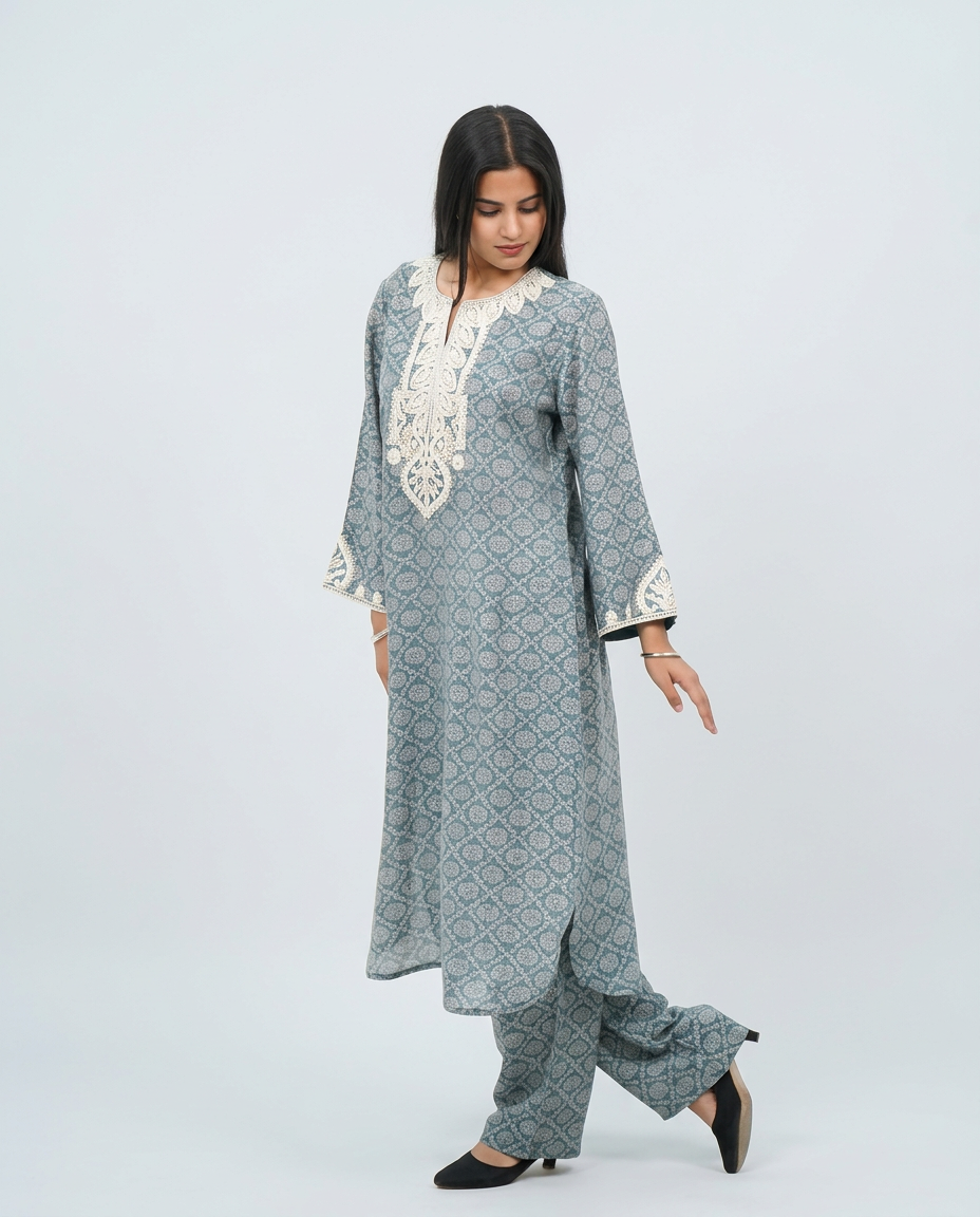 Teal-Blue Lace Ensemble Kurta set
