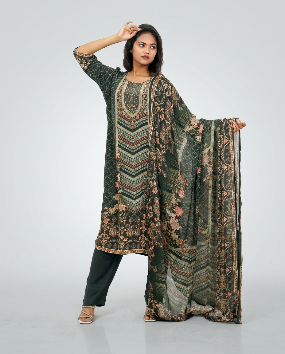 Olive Green Printed Kurta set