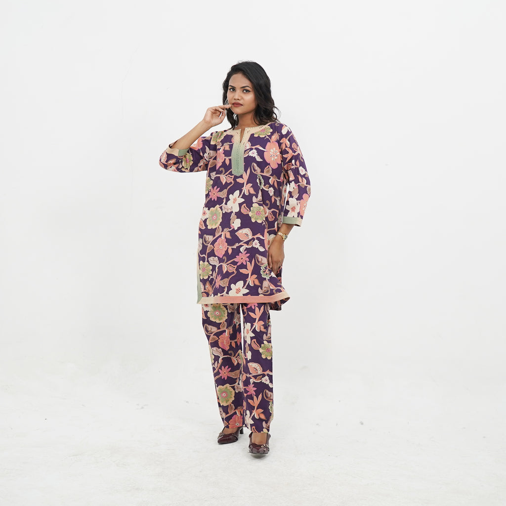 Purple Floral Print Cord-set