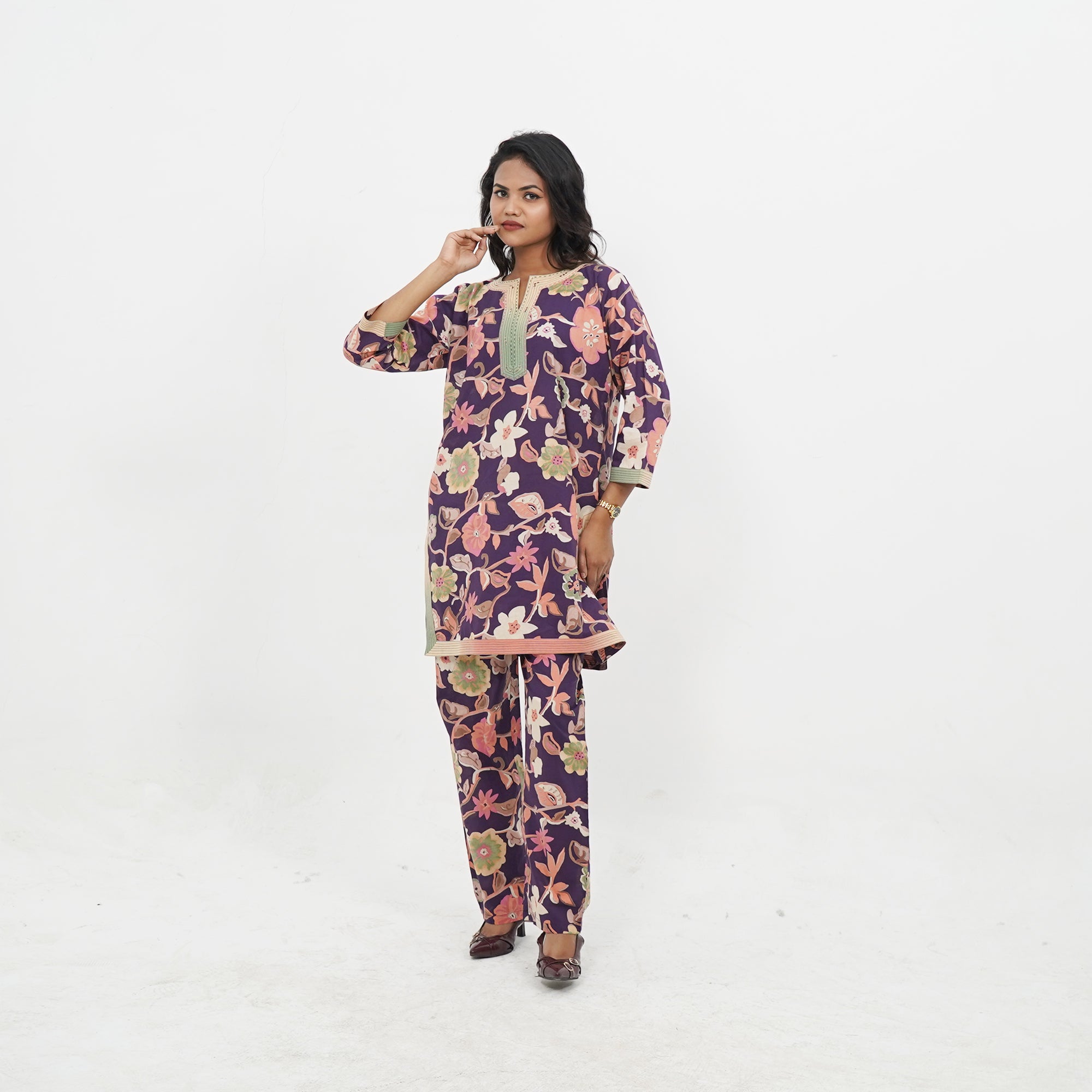 Purple Floral Print Cord-set
