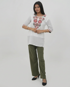 White Cotton Embroidered Top