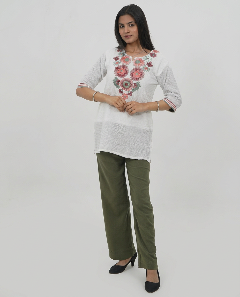 White Cotton Embroidered Top