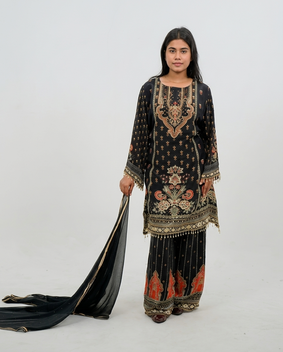 Black Crepe Cord-set