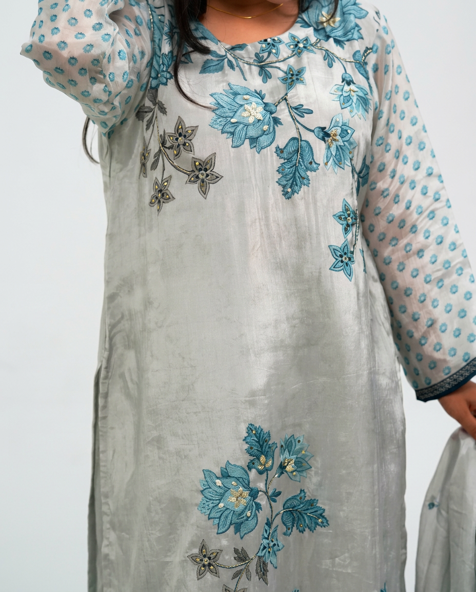 Light Grey Base Kurta Set