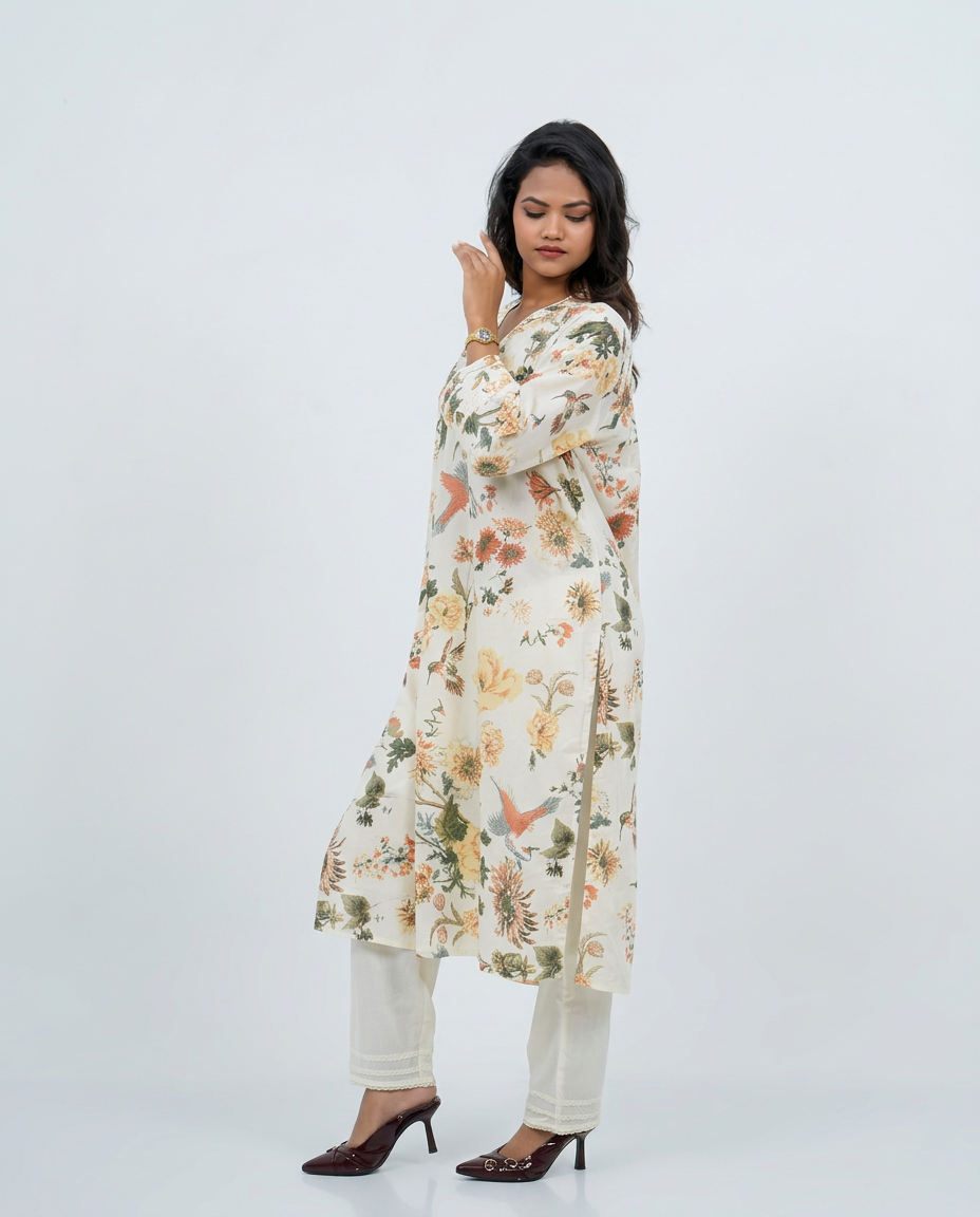 Cream cotton Kurta set